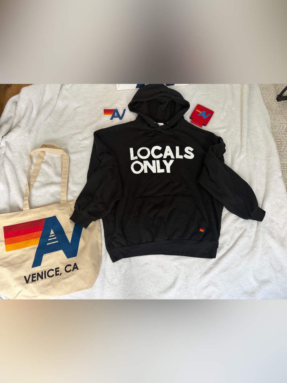 NWT Aviator Nation LOCALS ONLY Relaxed Hoodie Large + Tote Bag